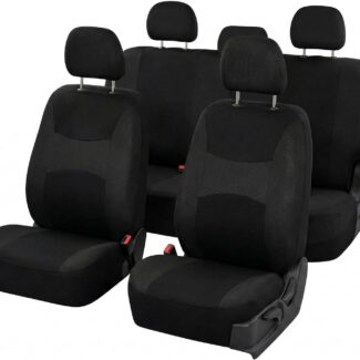 FH Group Universal Car Seat Covers Full Set for SUV Truck Sedan Vans | All-Purpose Cloth Seat Cover Set Airbag Compatible Washable Split Bench Protector Interior Upgrade - Black