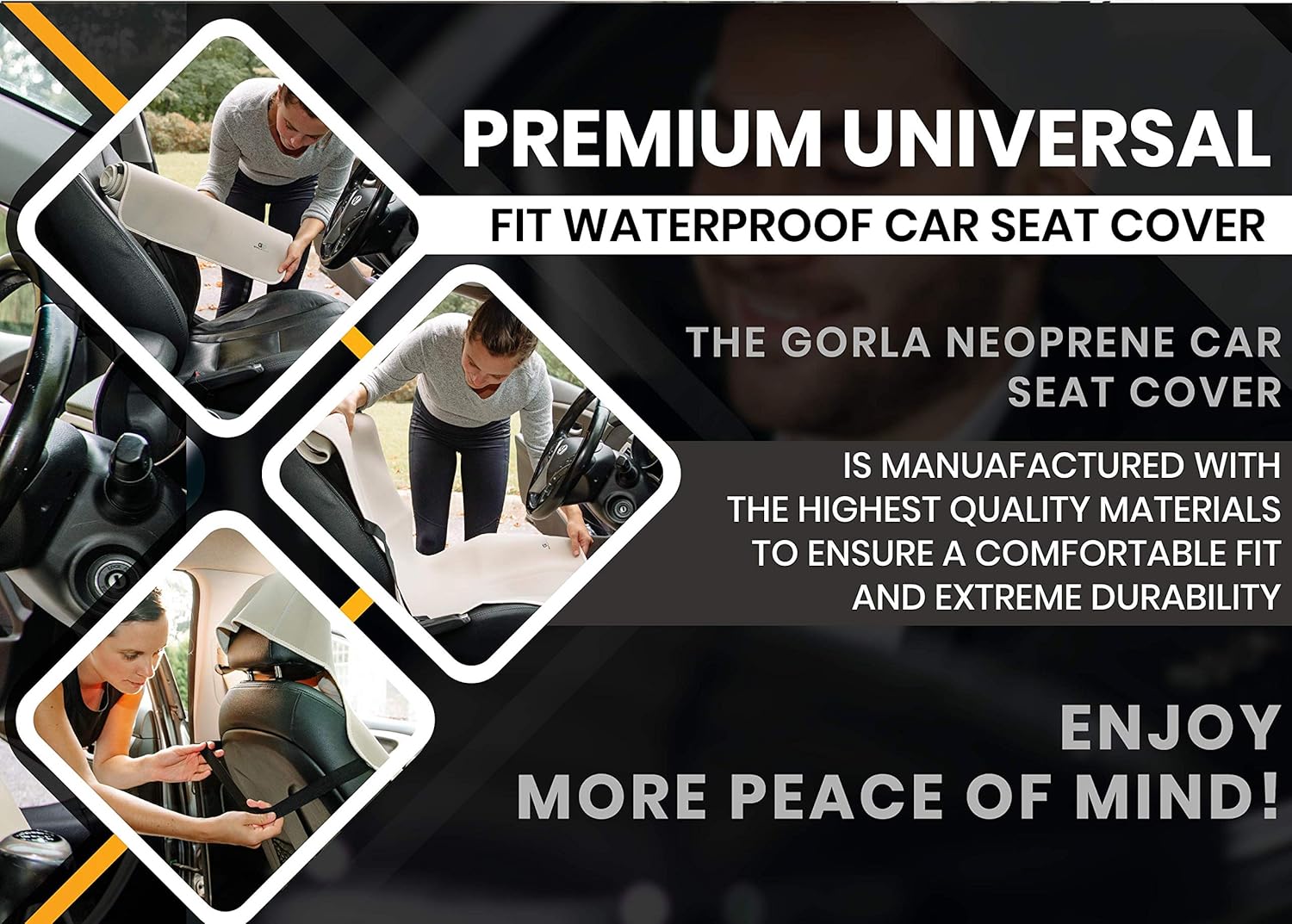 Gorla Gear Black Premium Universal Fit Waterproof Stain Resistant Car Seat Cover Neoprene Non-Slip Bucket Seat Dog Sweat Proof Protector Save Your Leather Cloth Seats Van Truck SUV Auto Sedan - Image 4