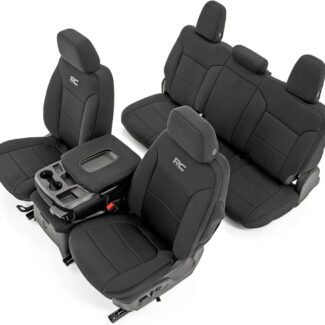 Rough Country Neoprene Seat Covers for Chevy Silverado & GMC Sierra 1500 (2019-2026) w/No Rear Seat Storage or Cup Holder - Waterproof & UV Resistant, Foam Padded, Front & Rear Row Cover Set