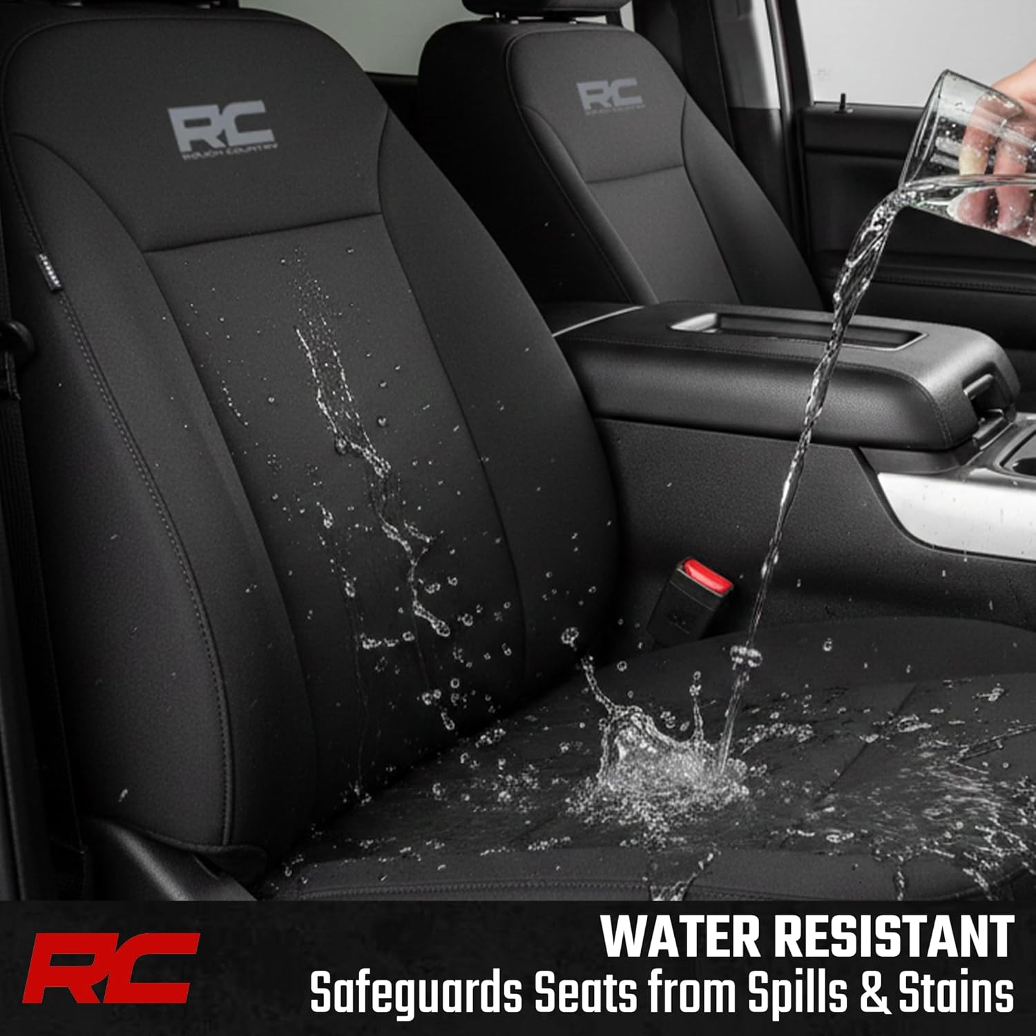 Rough Country Neoprene Seat Covers for Chevy Silverado & GMC Sierra 1500 (2019-2026) w/No Rear Seat Storage or Cup Holder - Waterproof & UV Resistant, Foam Padded, Front & Rear Row Cover Set - Image 5