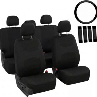FH Group Full Set Cloth Car Seat Covers, Universal Fit Front and Split Bench Rear, Airbag Compatible, Washable for SUV, Sedan, Van - Black
