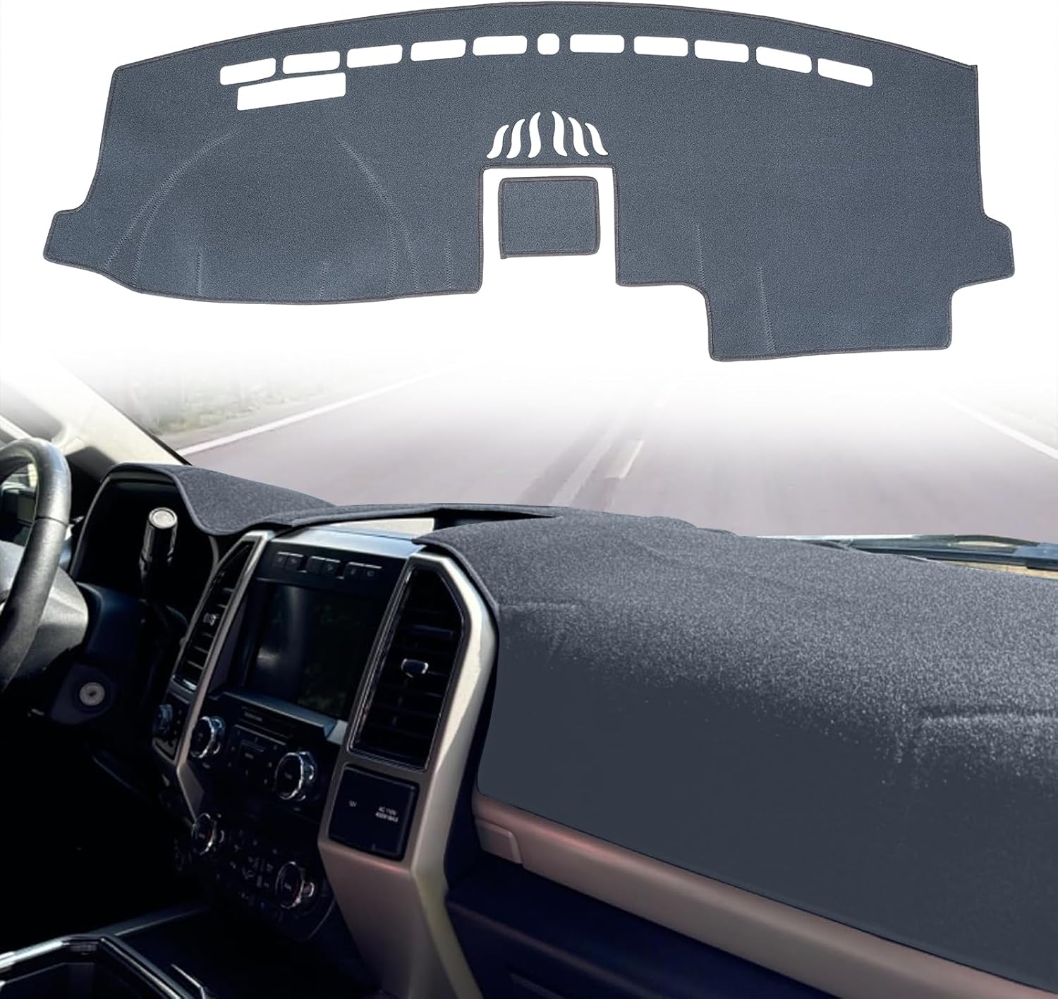 Dashboard Cover Custom Fit for Ford F150 2015-2020 /F250 F350 F450 Superduty 2017-2022 / Expedition 2018-2021 with Light Sensor,Dash Cover Mat Pad Carpet Protector (Dark Gray)